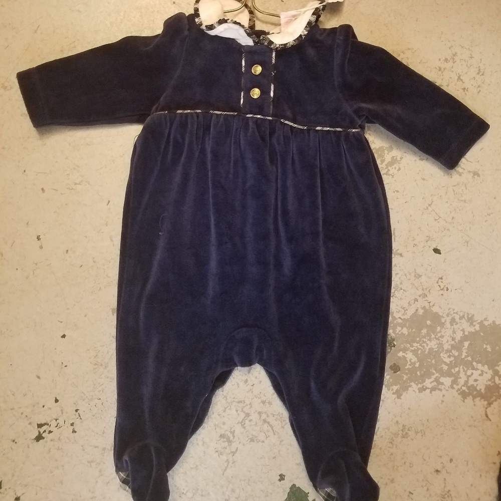 Ralph Lauren navy blue velour romper with collar